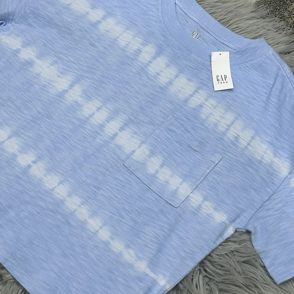 GAP‎ Teen Blue Tie Dye Organic Cotton Cropped Pocket Tee Size 12 NWT